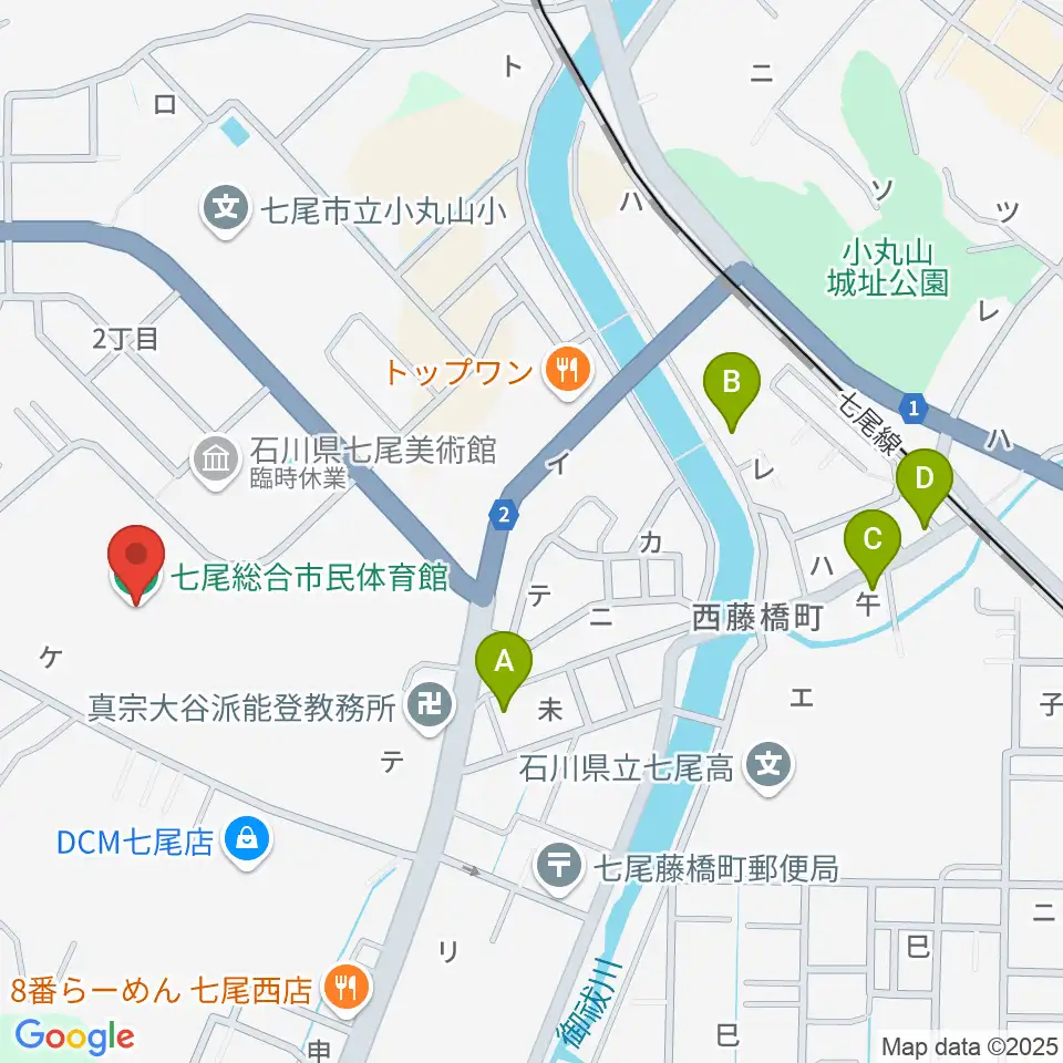 七尾総合市民体育館周辺のホテル一覧地図