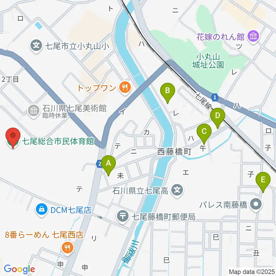 七尾総合市民体育館周辺のホテル一覧地図