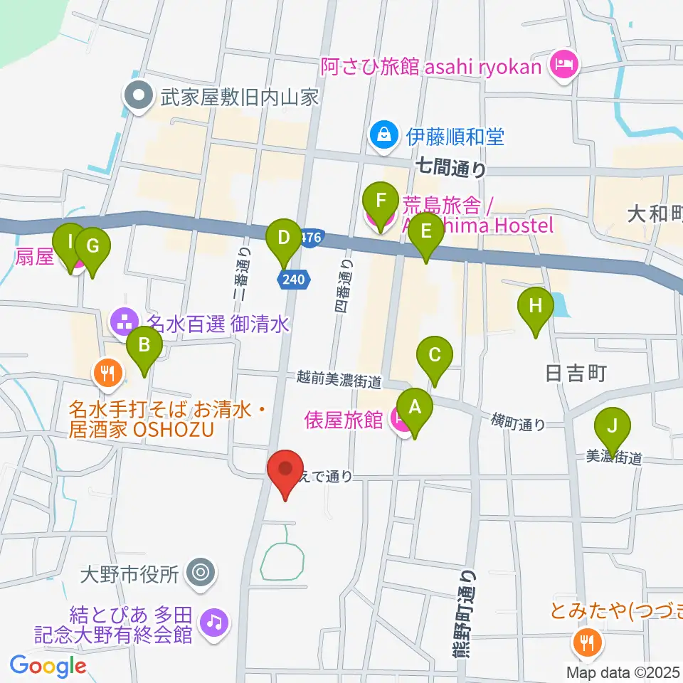 大野市歴史博物館周辺のホテル一覧地図