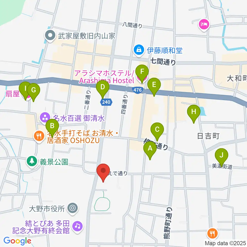大野市歴史博物館周辺のホテル一覧地図