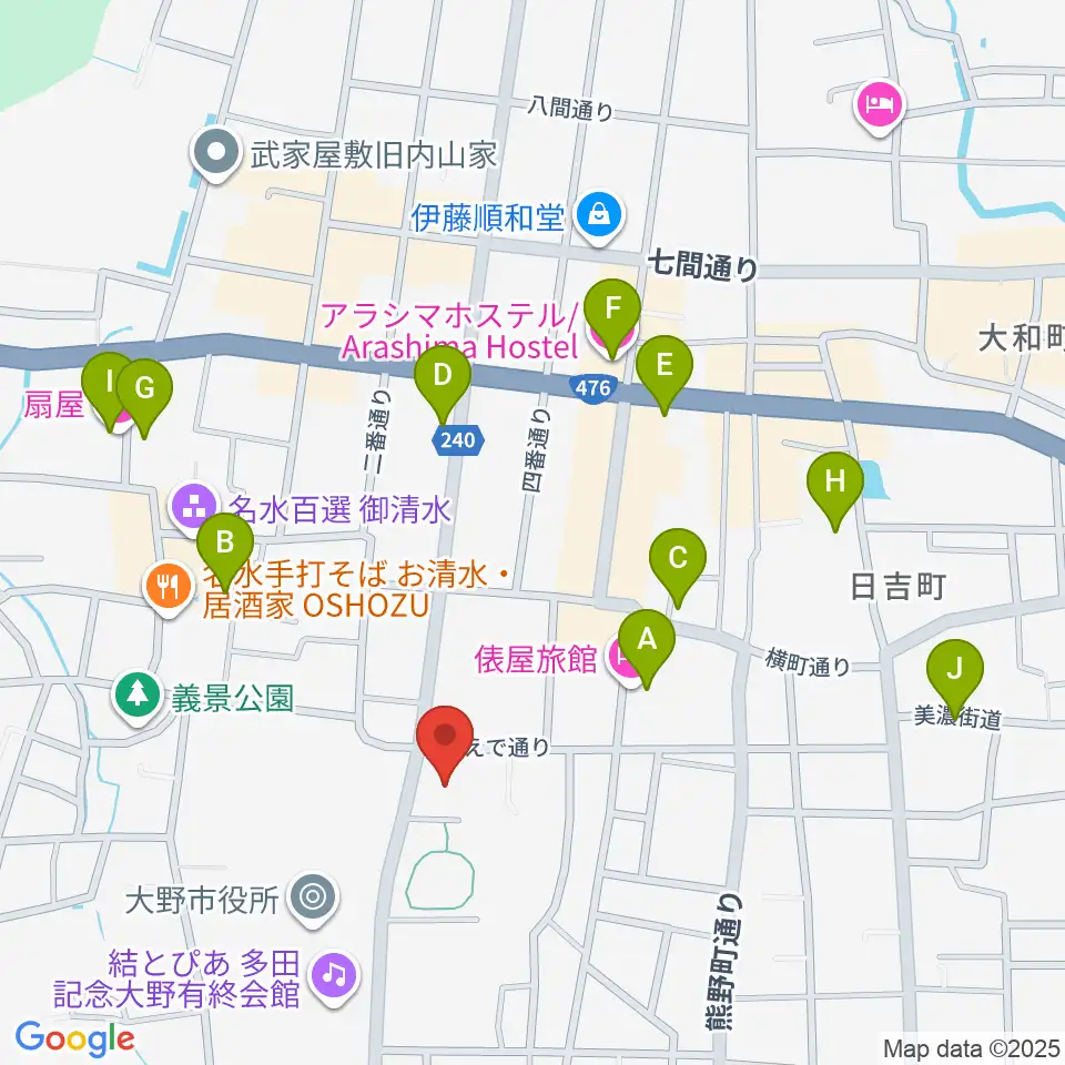 大野市歴史博物館周辺のホテル一覧地図