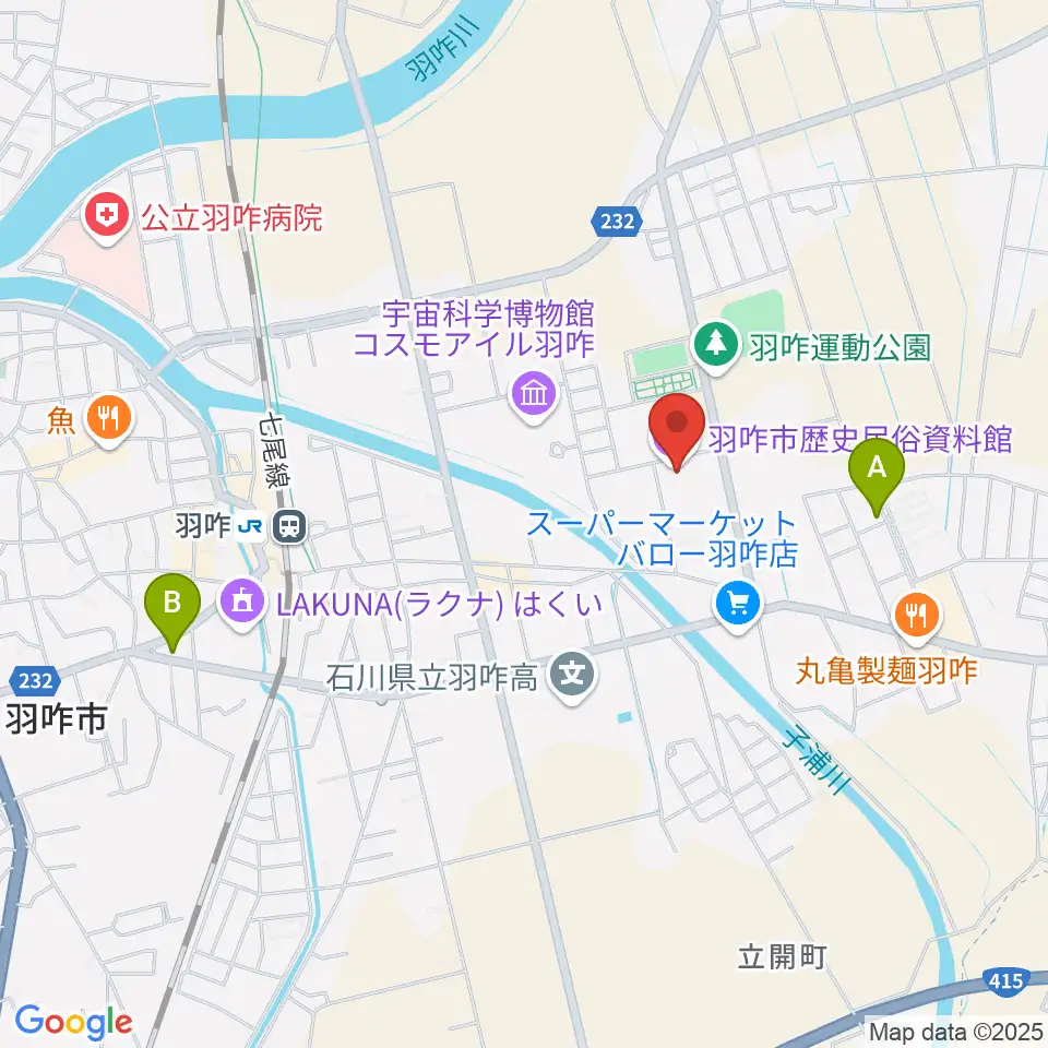 羽咋市歴史民俗資料館周辺のホテル一覧地図