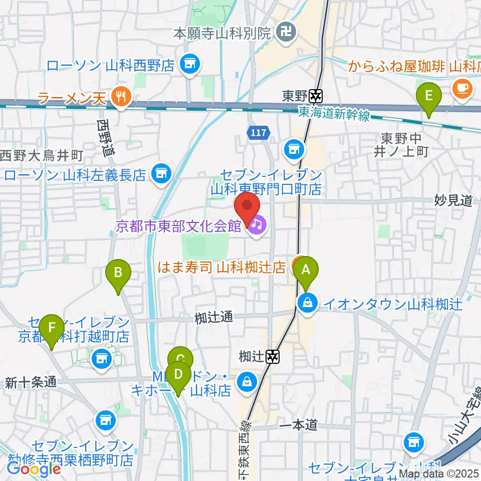 山科地域体育館周辺のホテル一覧地図