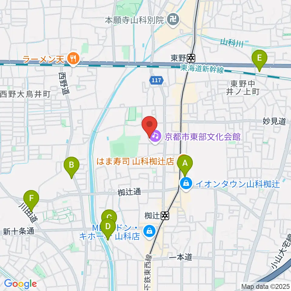 山科地域体育館周辺のホテル一覧地図