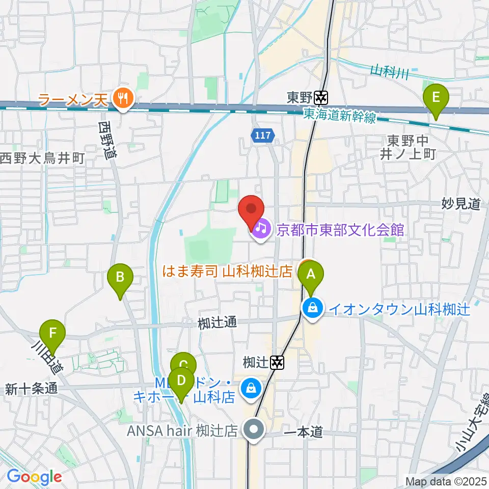 山科地域体育館周辺のホテル一覧地図