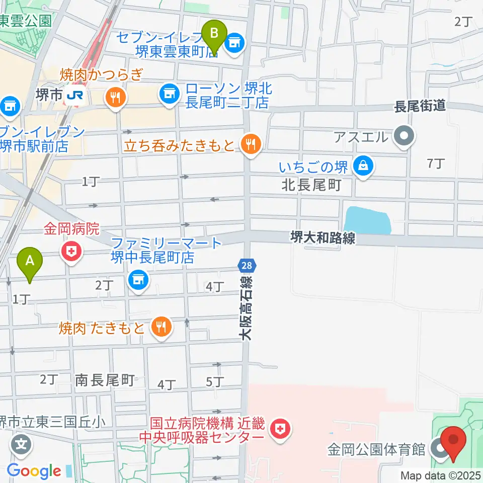 堺市金岡公園体育館周辺のホテル一覧地図