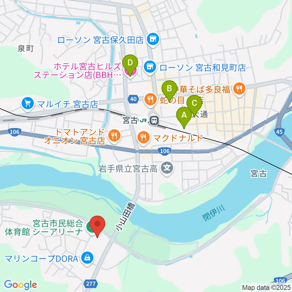 宮古市民総合体育館シーアリーナ周辺のホテル一覧地図