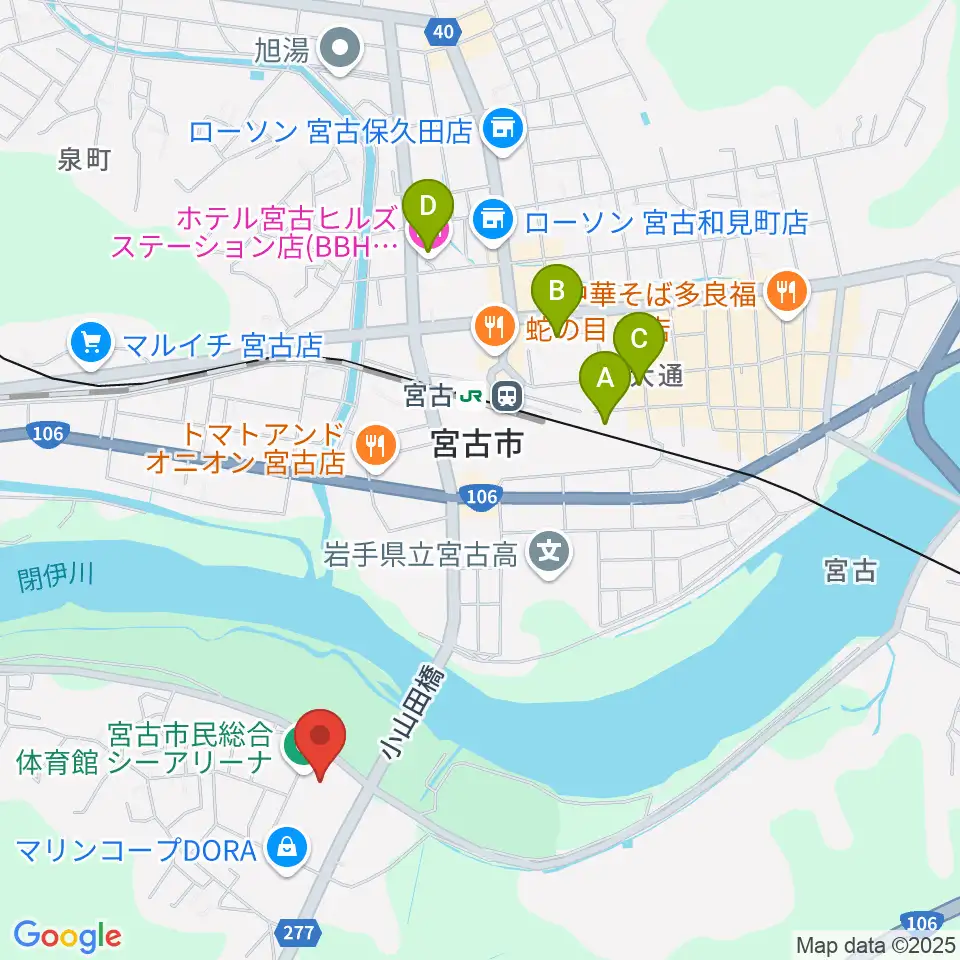 宮古市民総合体育館シーアリーナ周辺のホテル一覧地図