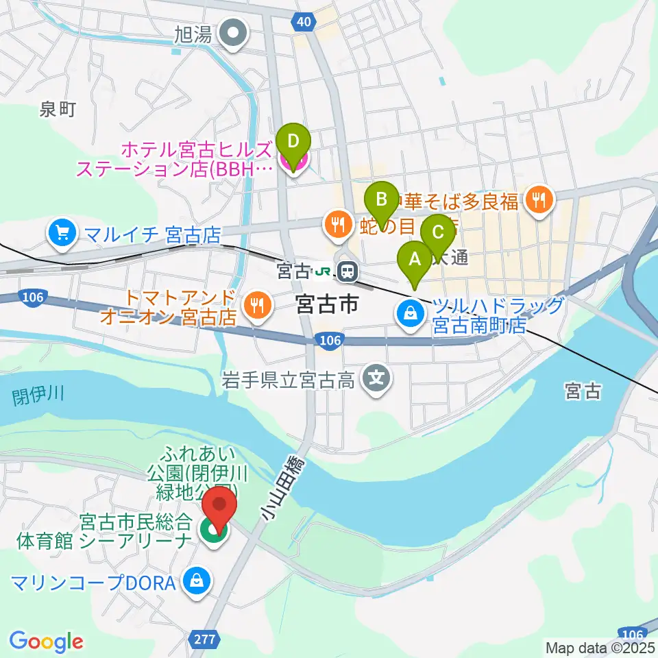 宮古市民総合体育館シーアリーナ周辺のホテル一覧地図