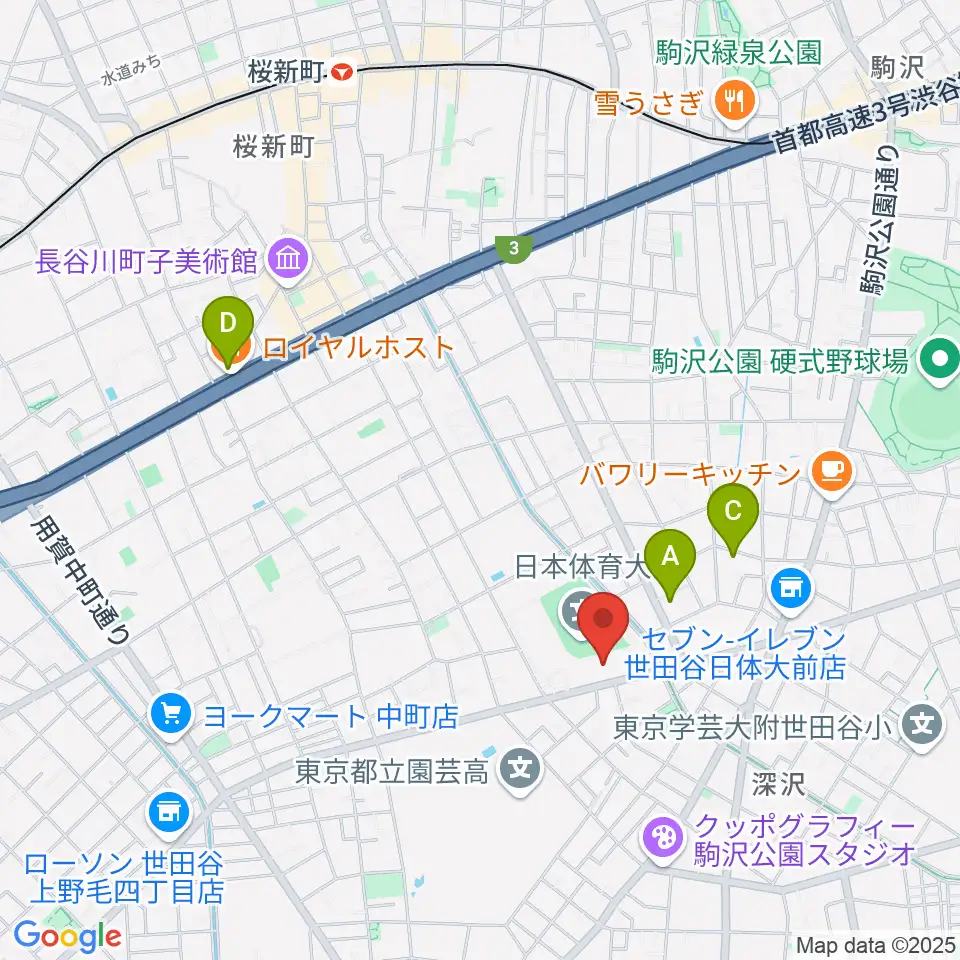 日本体育大学世田谷キャンパス メインアリーナ周辺のホテル一覧地図