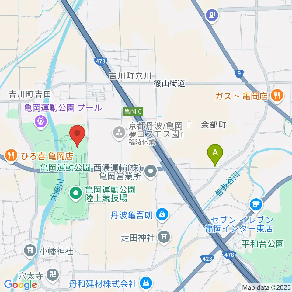 亀岡運動公園体育館周辺のホテル一覧地図