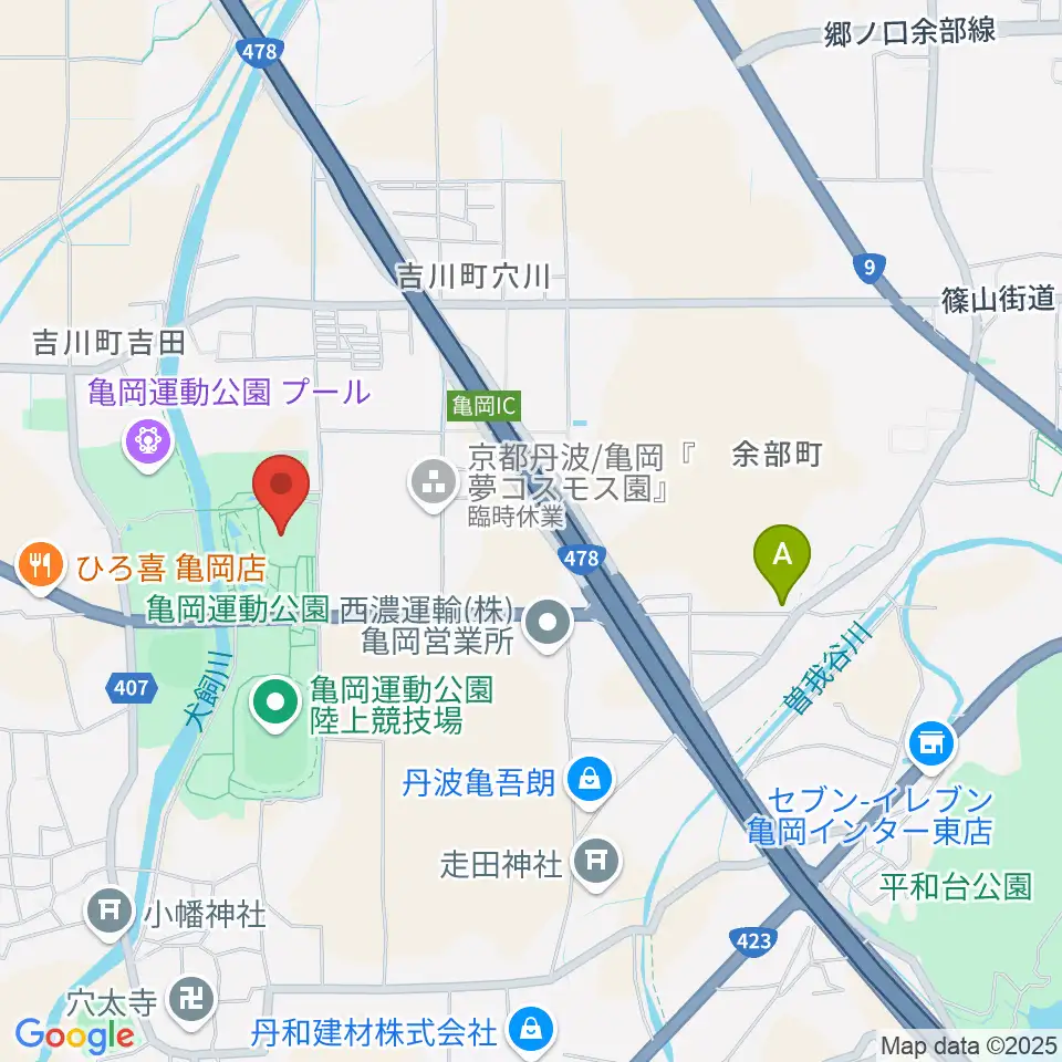 亀岡運動公園体育館周辺のホテル一覧地図