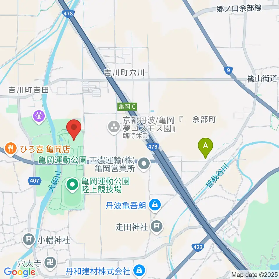 亀岡運動公園体育館周辺のホテル一覧地図