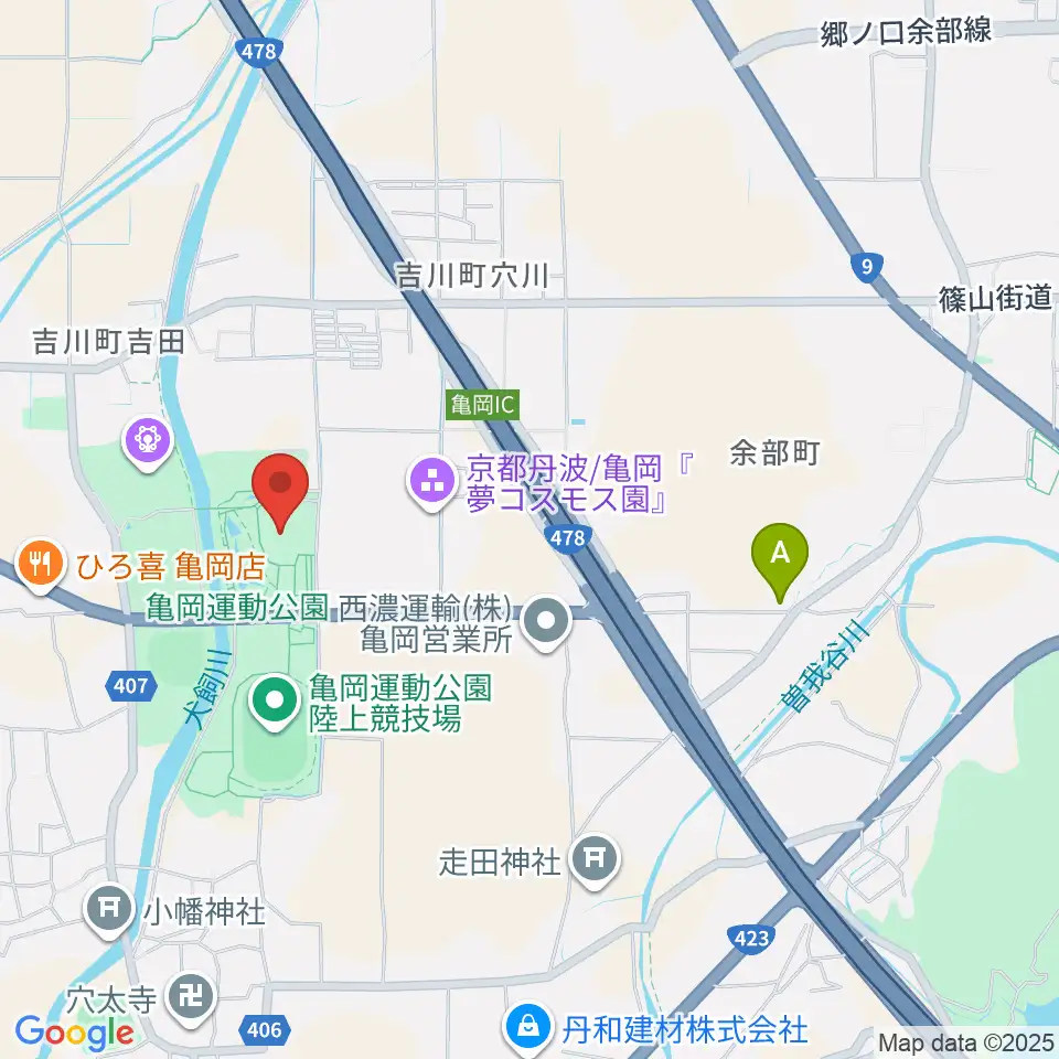 亀岡運動公園体育館周辺のホテル一覧地図