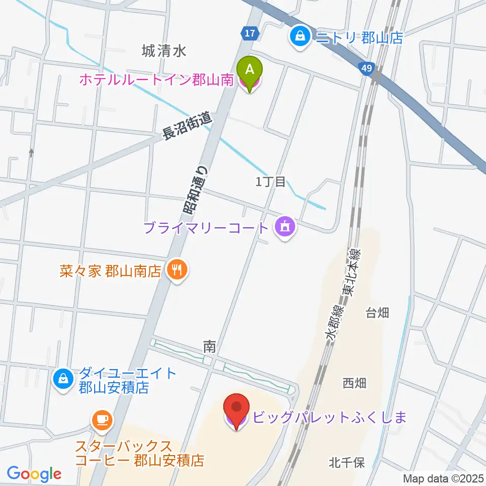 ビッグパレットふくしま周辺のホテル一覧地図