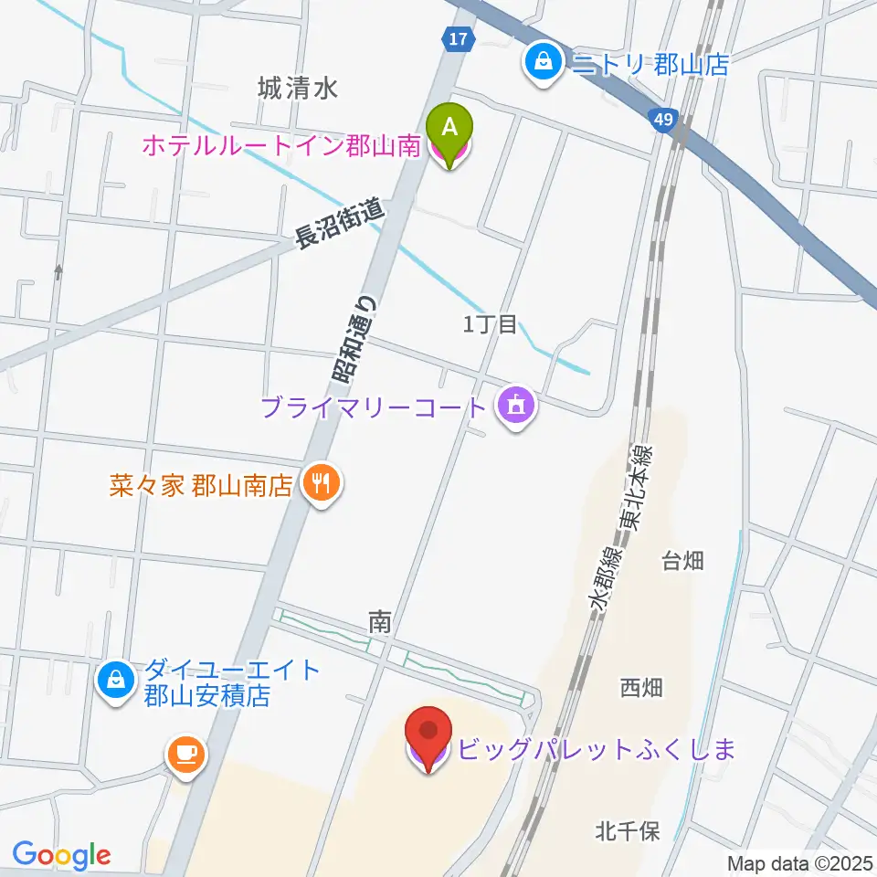ビッグパレットふくしま周辺のホテル一覧地図