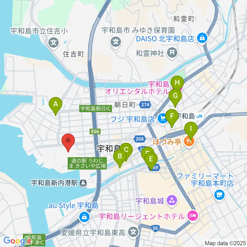 宇和島市総合体育館周辺のホテル一覧地図