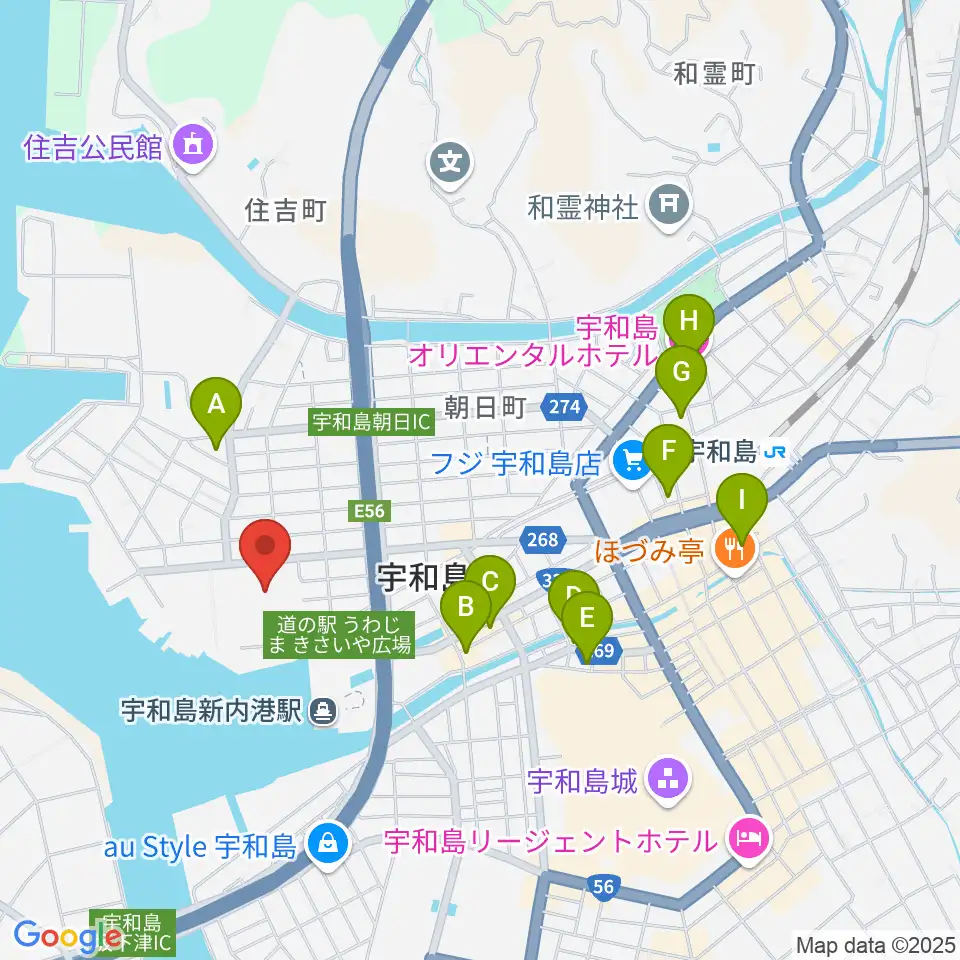宇和島市総合体育館周辺のホテル一覧地図