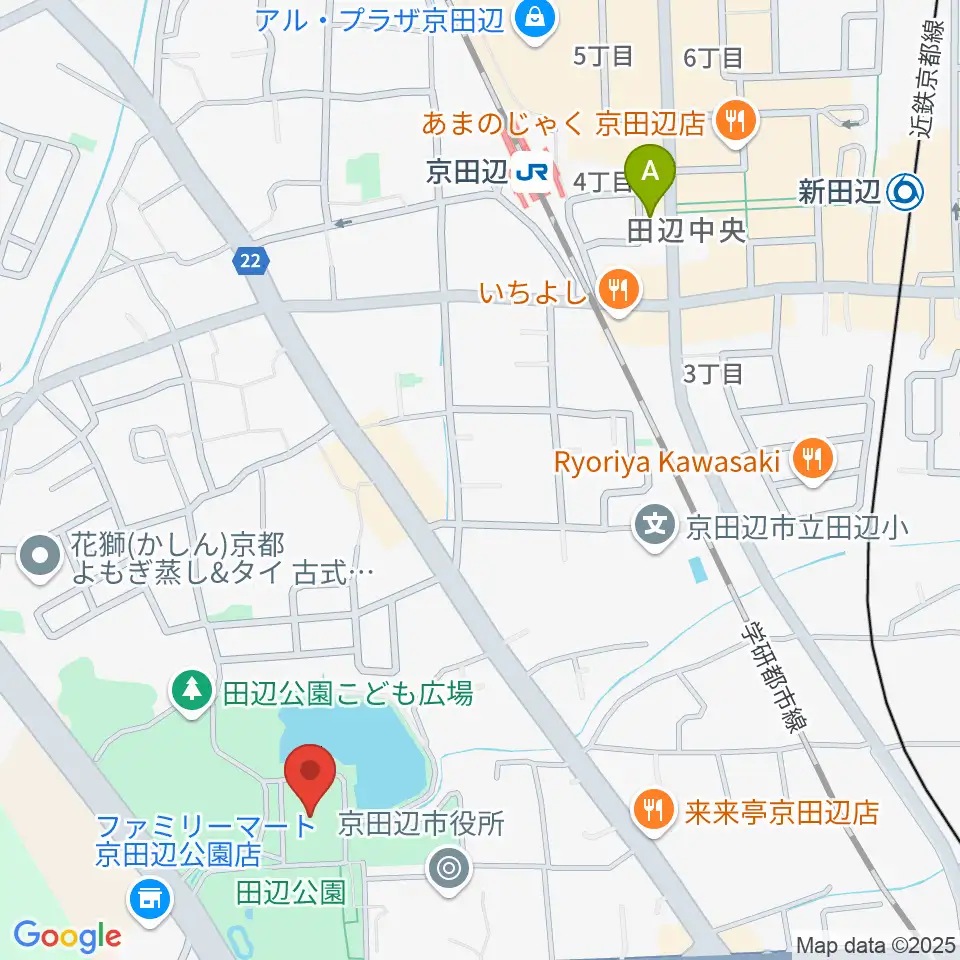 京田辺市田辺中央体育館周辺のホテル一覧地図
