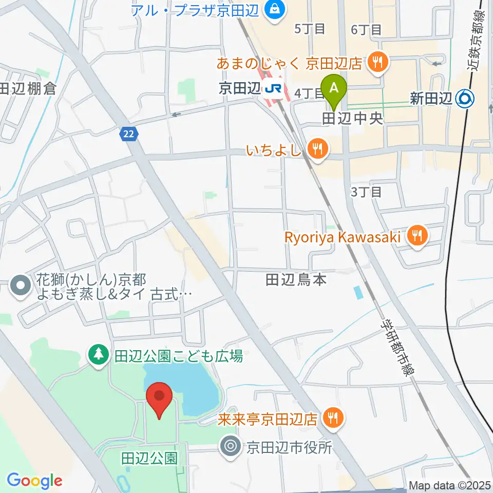 京田辺市田辺中央体育館周辺のホテル一覧地図