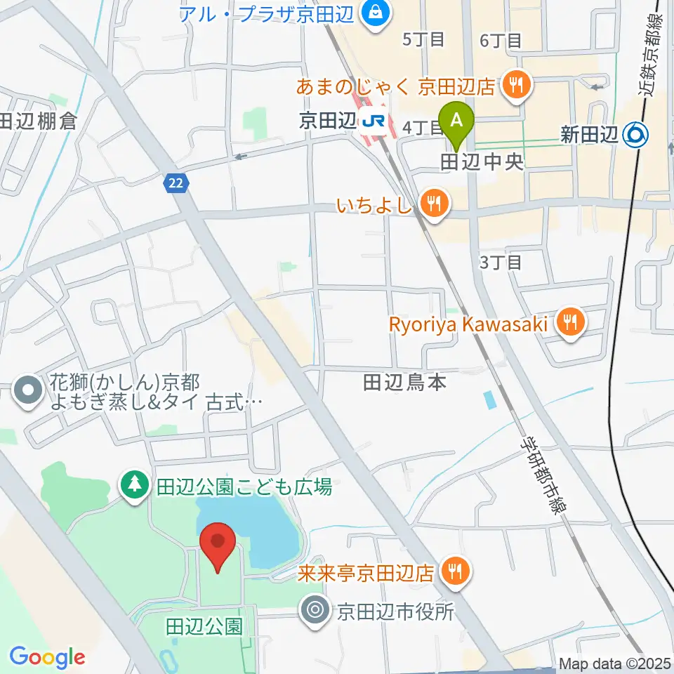 京田辺市田辺中央体育館周辺のホテル一覧地図