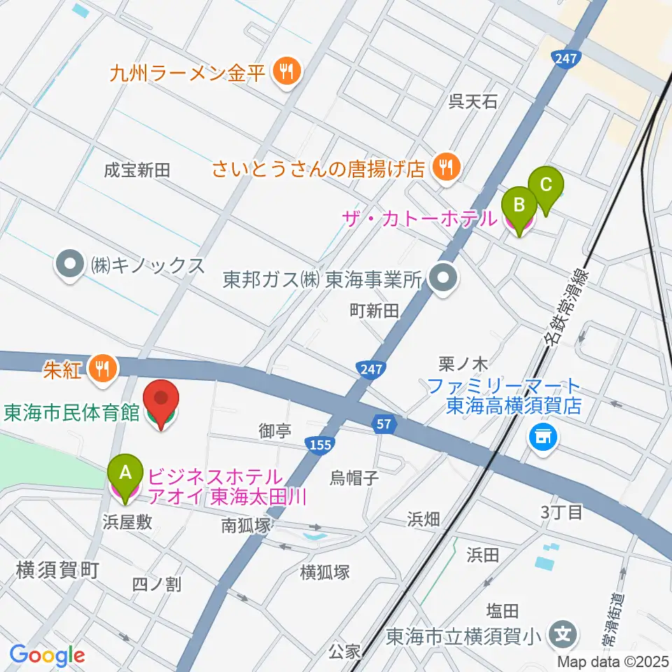 東海市民体育館周辺のホテル一覧地図