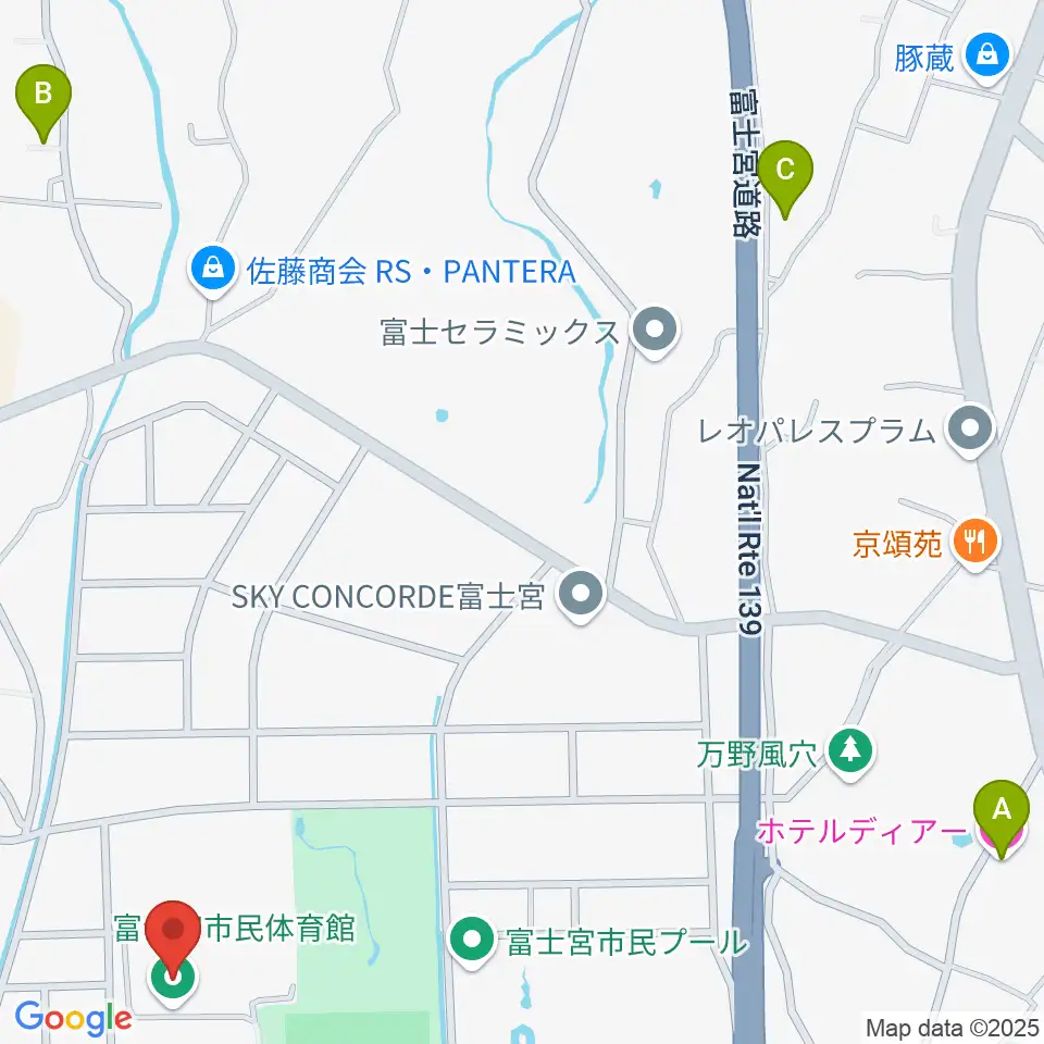 富士宮市民体育館周辺のホテル一覧地図