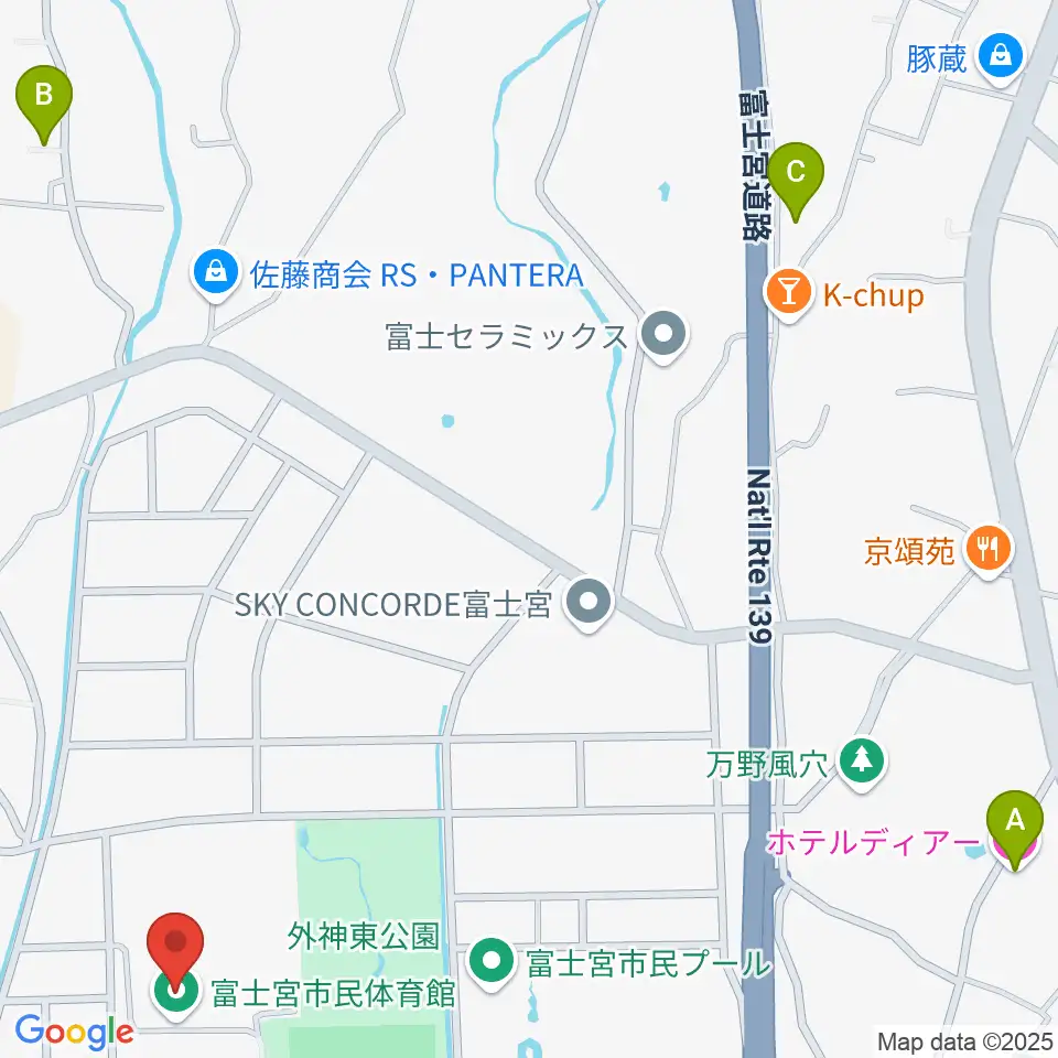 富士宮市民体育館周辺のホテル一覧地図