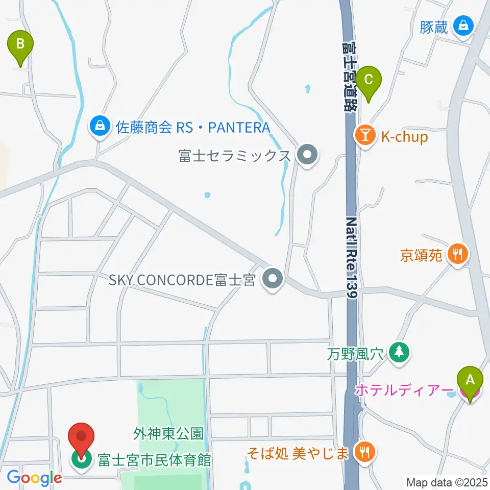 富士宮市民体育館周辺のホテル一覧地図