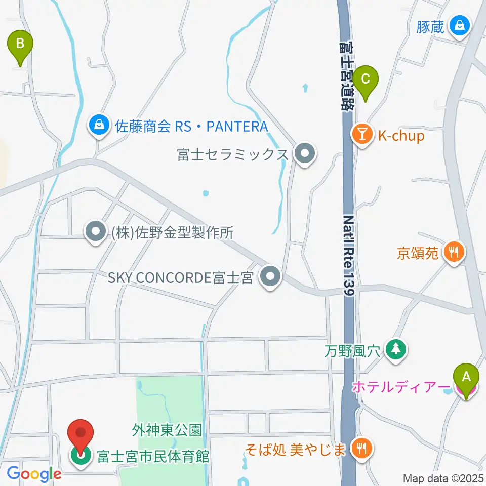 富士宮市民体育館周辺のホテル一覧地図