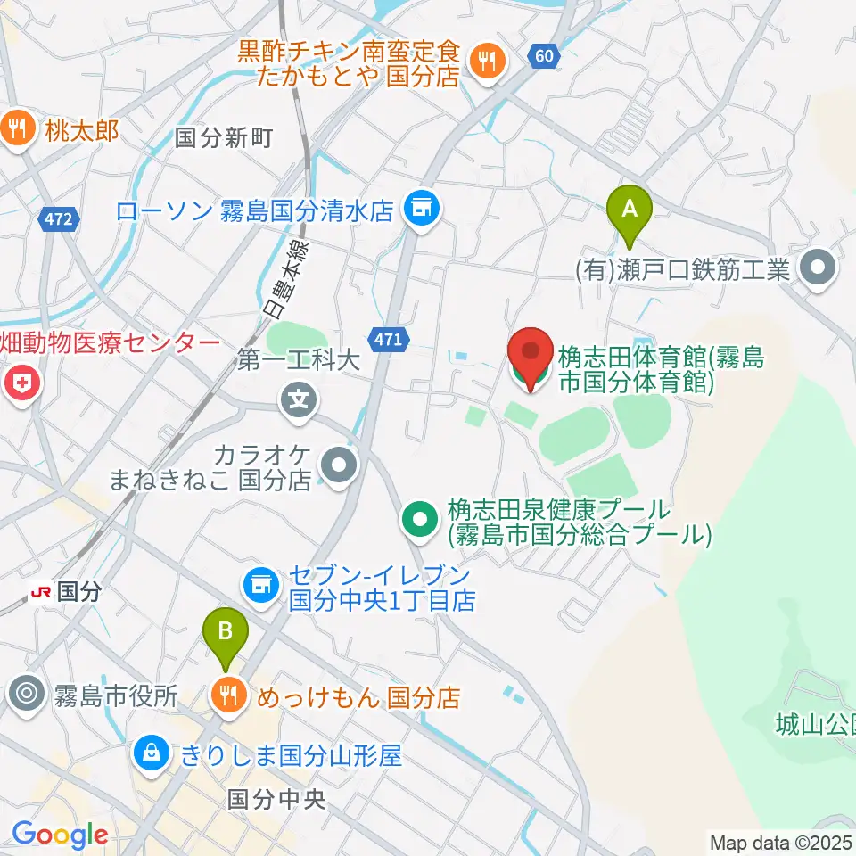 桷志田体育館周辺のホテル一覧地図