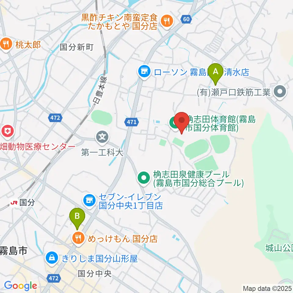 桷志田体育館周辺のホテル一覧地図