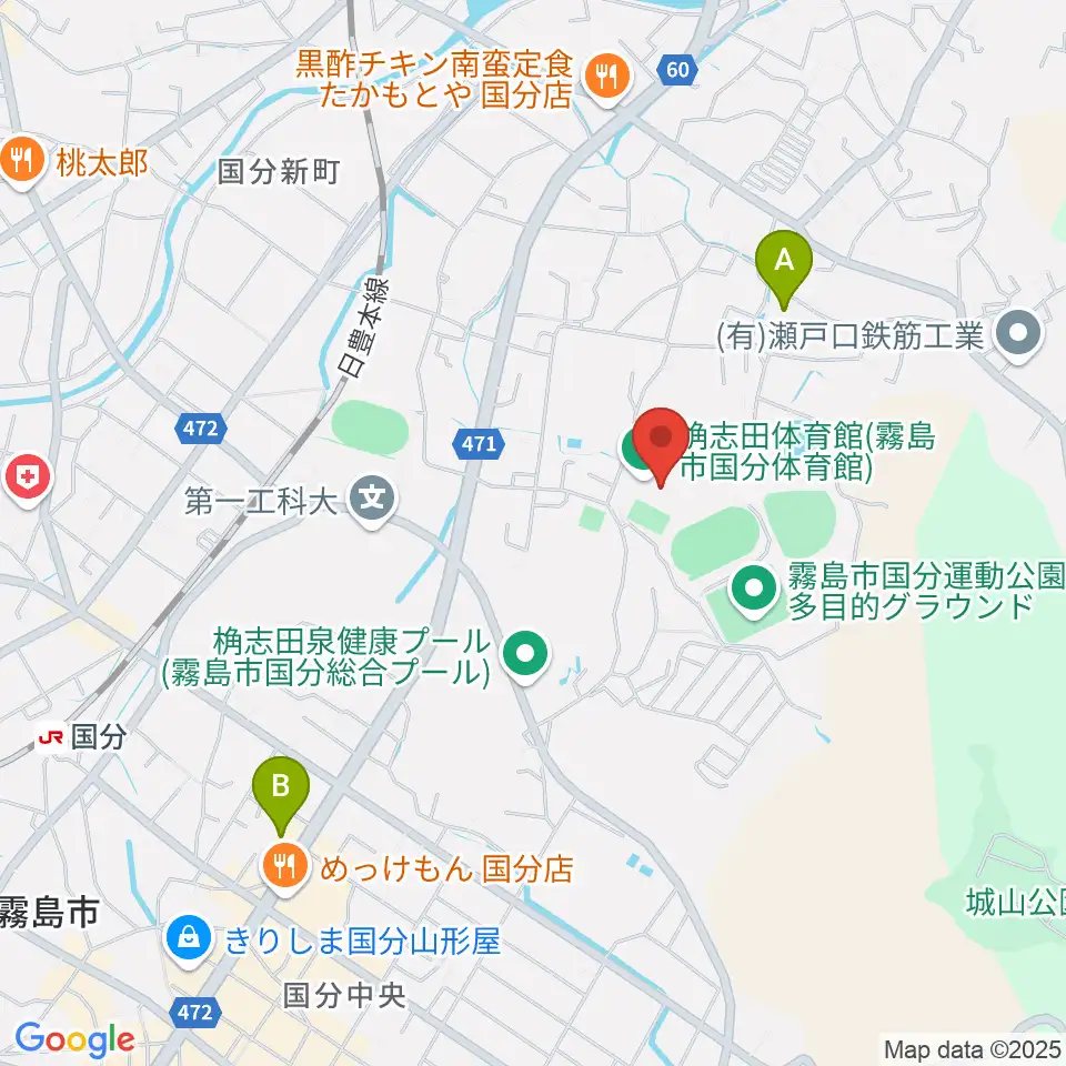 桷志田体育館周辺のホテル一覧地図