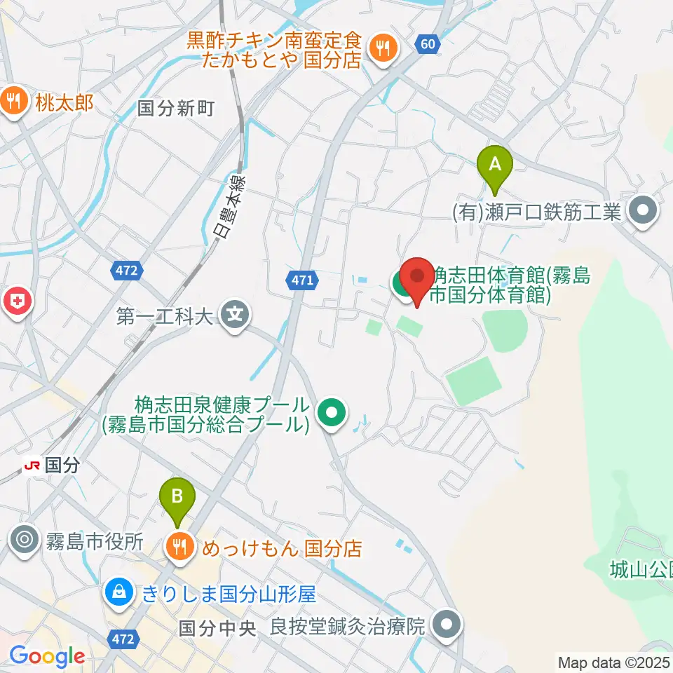 桷志田体育館周辺のホテル一覧地図