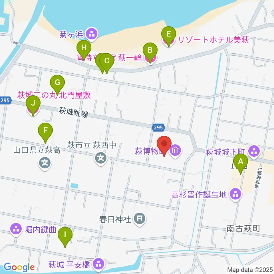 萩博物館周辺のホテル一覧地図