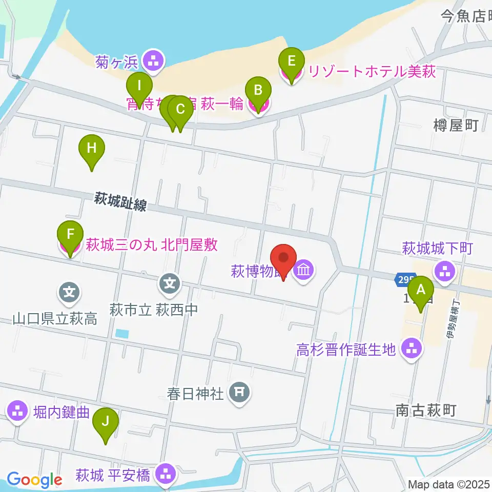 萩博物館周辺のホテル一覧地図