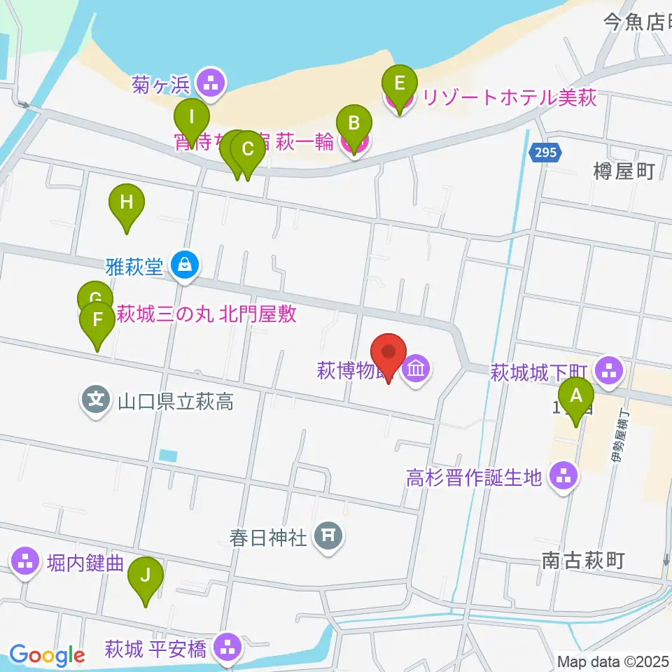 萩博物館周辺のホテル一覧地図