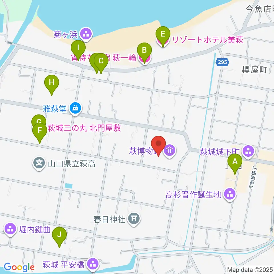 萩博物館周辺のホテル一覧地図