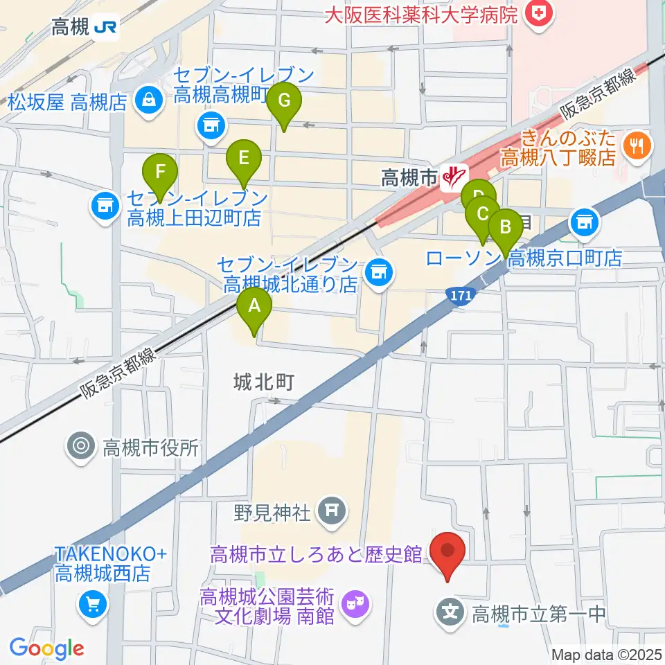 高槻市立しろあと歴史館周辺のホテル一覧地図