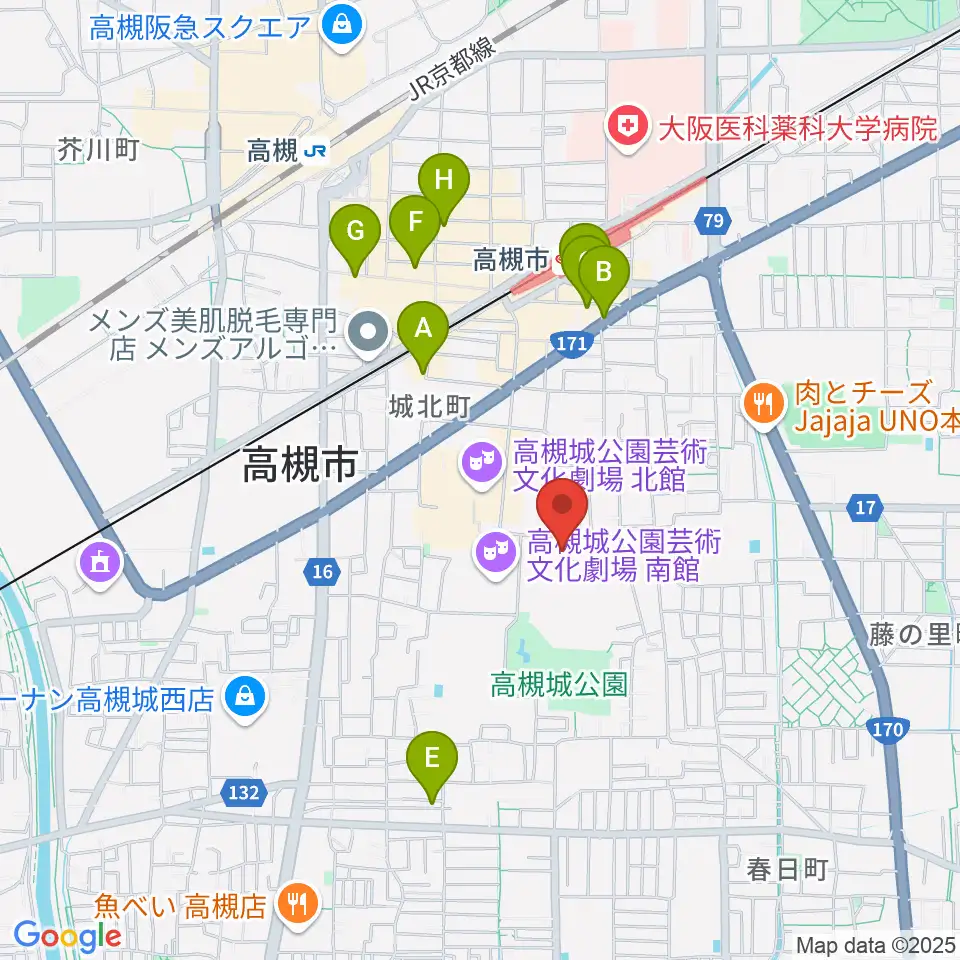 高槻市立しろあと歴史館周辺のホテル一覧地図