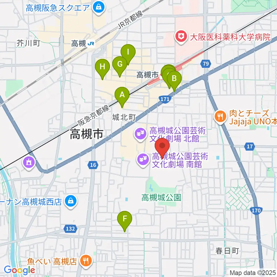 高槻市立しろあと歴史館周辺のホテル一覧地図