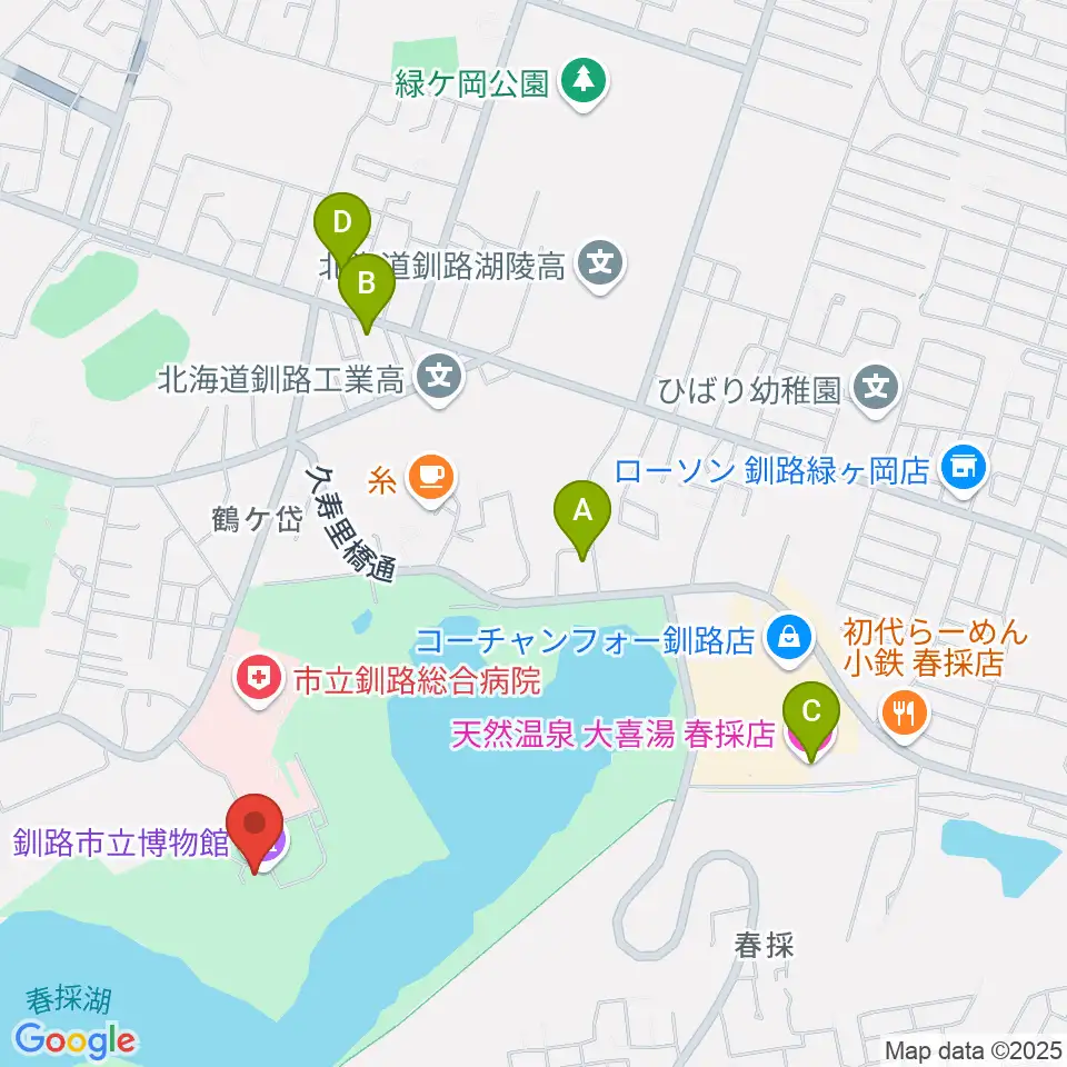 釧路市立博物館周辺のホテル一覧地図