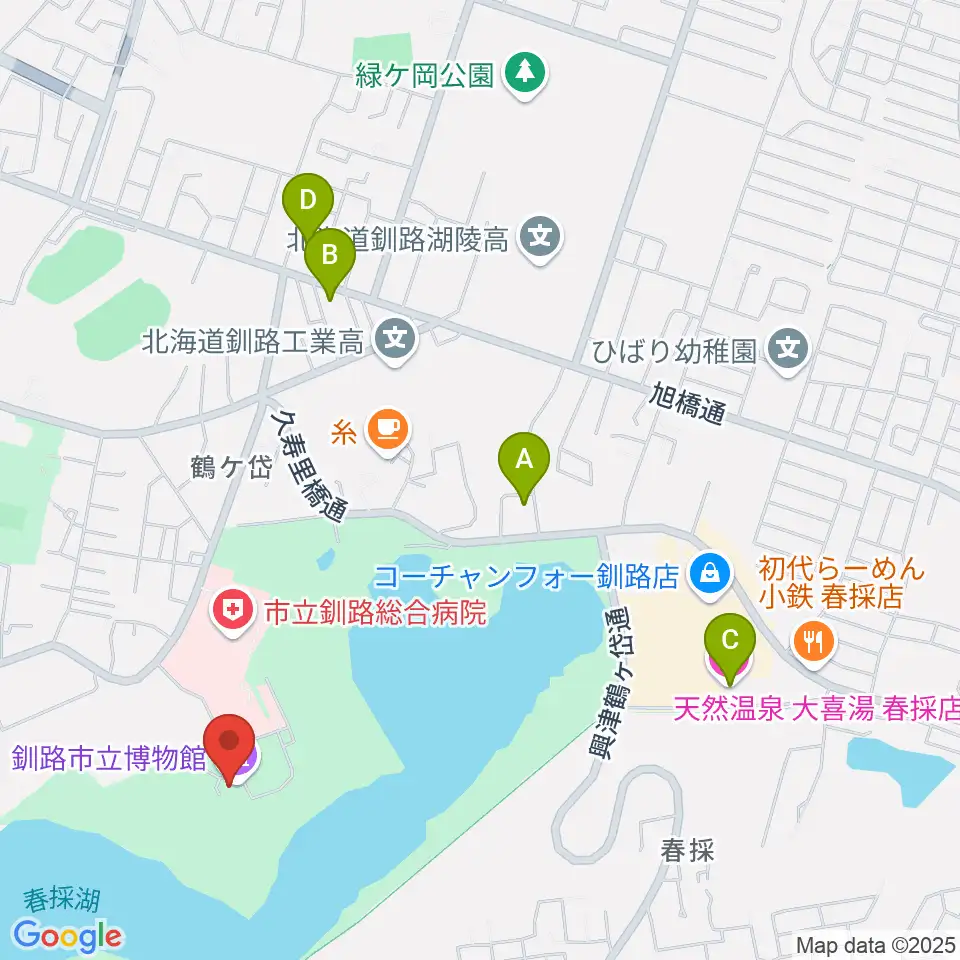 釧路市立博物館周辺のホテル一覧地図