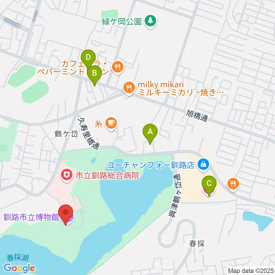 釧路市立博物館周辺のホテル一覧地図