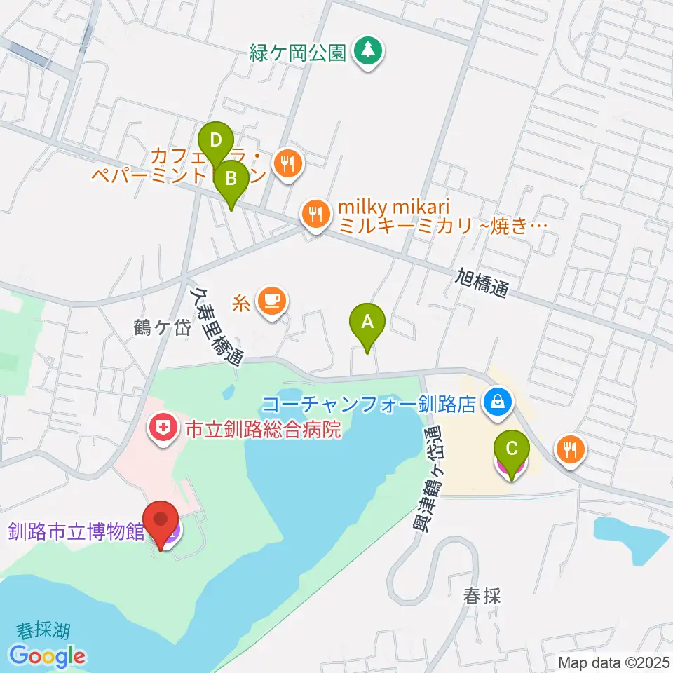 釧路市立博物館周辺のホテル一覧地図