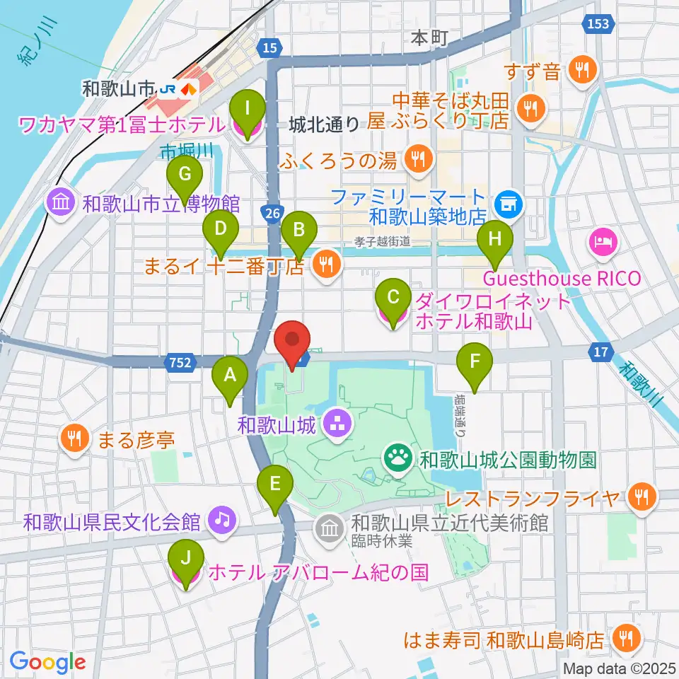 わかやま歴史館周辺のホテル一覧地図