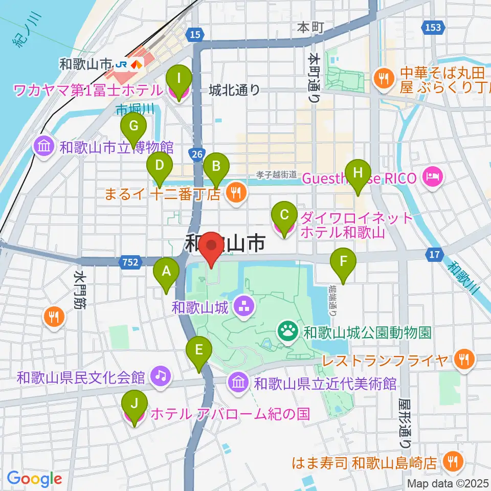 わかやま歴史館周辺のホテル一覧地図