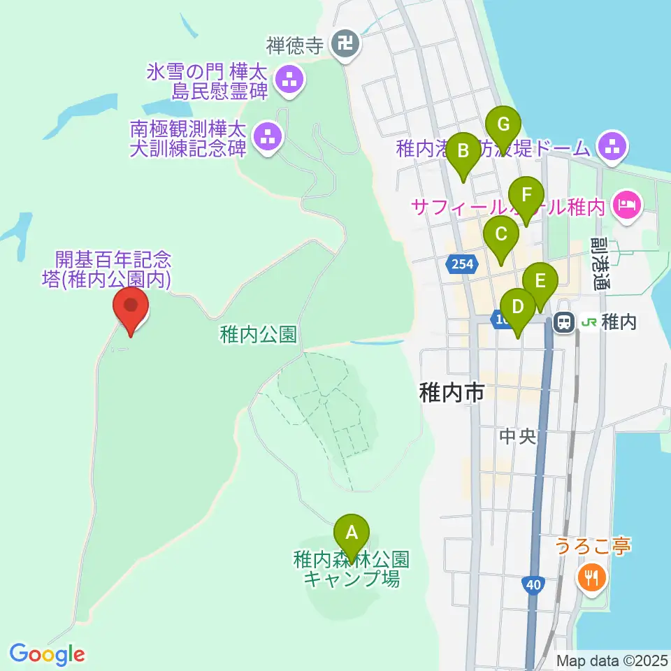 稚内市北方記念館周辺のホテル一覧地図