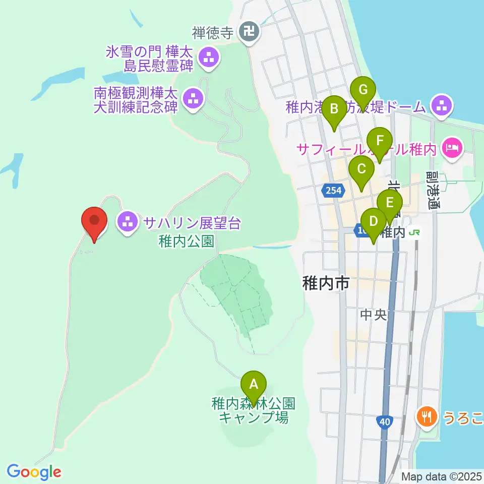 稚内市北方記念館周辺のホテル一覧地図
