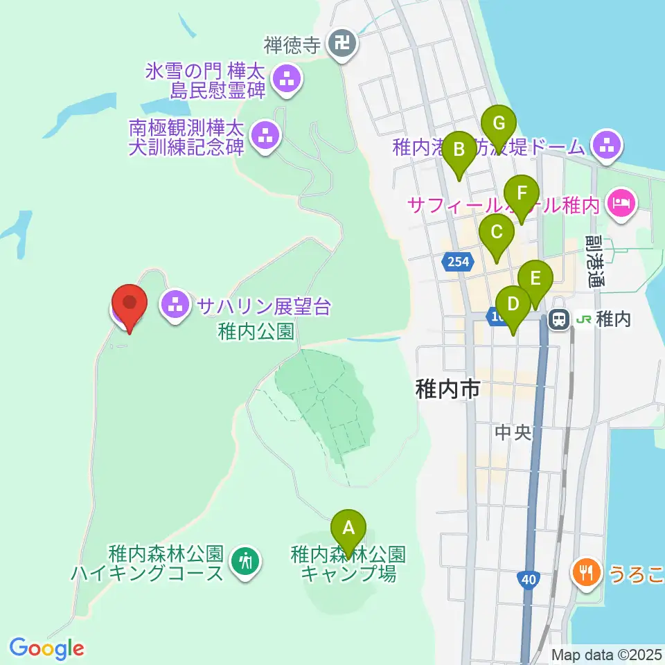 稚内市北方記念館周辺のホテル一覧地図